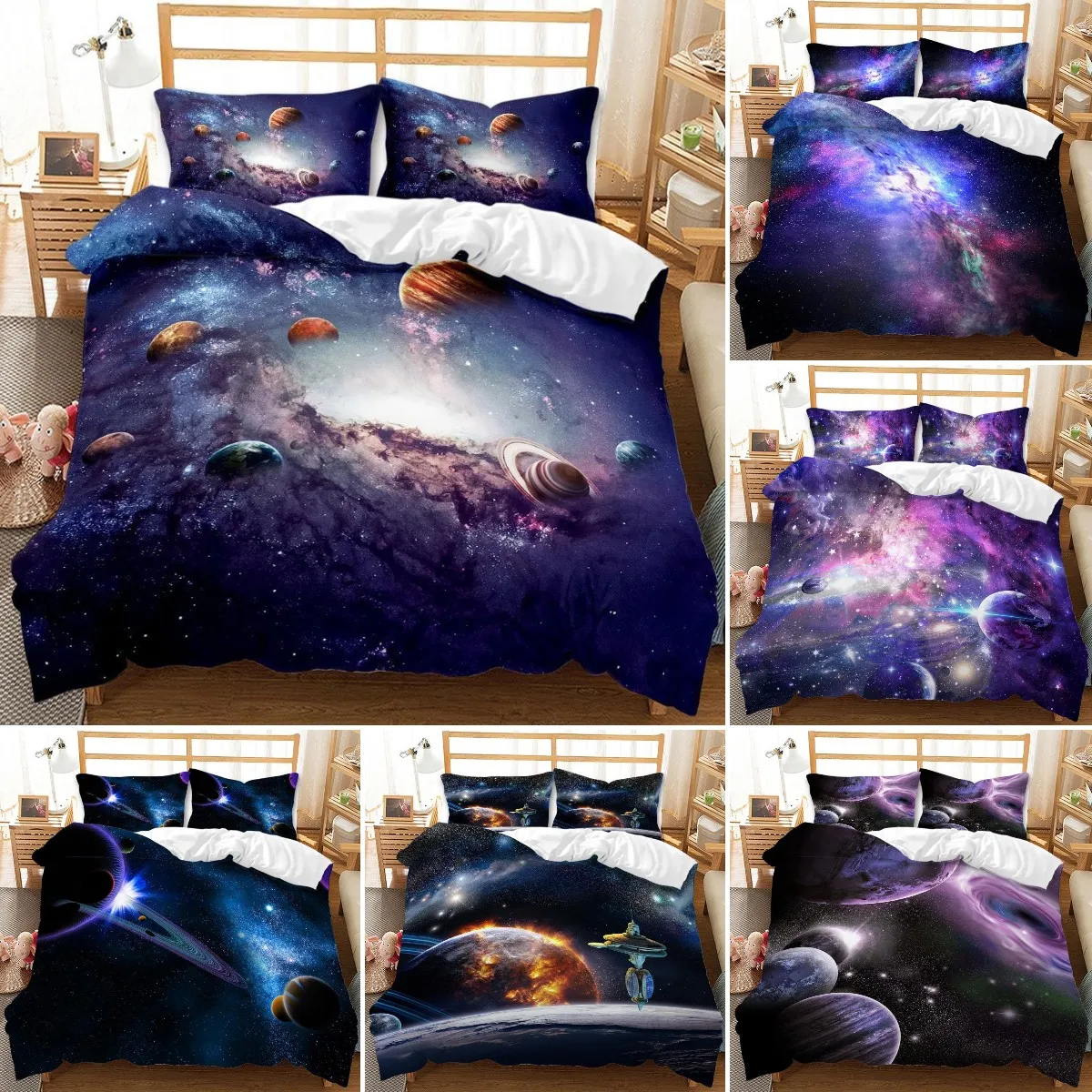 

Galaxy Outer Space Kids Duvet Cover King/Queen Size,Sky Space Theme Bedding Set,Planet Universe Pattern Soft Queen Cover