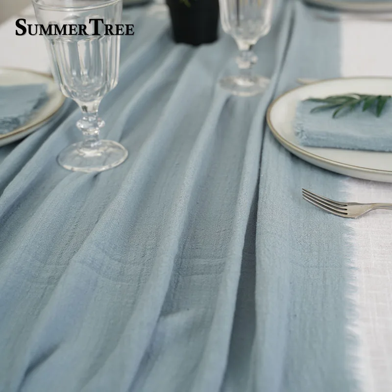 Pure Cotton Table Runner Retro Textured Gauze Cloth Vintage Linen Decoration 2-10 Meters for Weddings Party Christmas Halloween