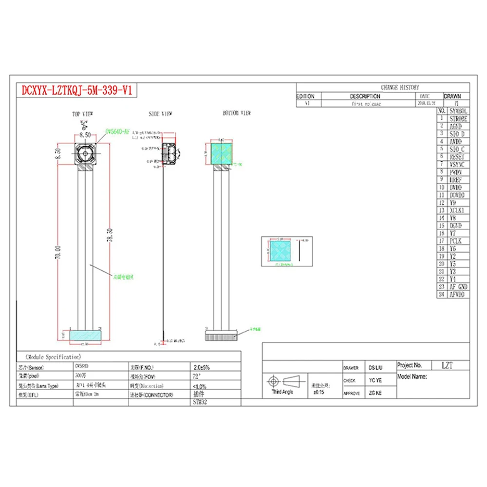 New 78MM OV5640 Camera Module 68 72 120 160 Degree Auto Focus AF High-definition 5 Million Pixels 24PIN DVP MIP I Interface