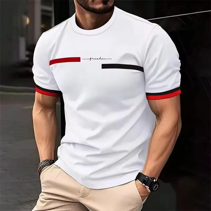

Fashion Striped Letter Men's T-Shirts New Summer Short Sleeve 3d Printed Street Trend Male Simple Tee 6XL Plus Size Casual Tops