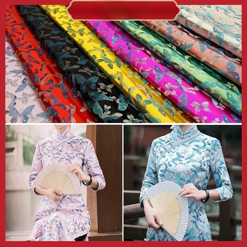 Wide 114cm Embossed Jacquard Fabric Butterfly Design Sewing Material Cheongsam Dress Garment Fabric Sold By Meter