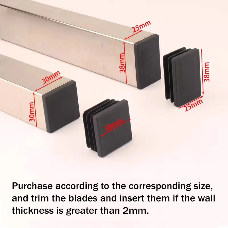 Black Plastic Rectangular Tube End Caps Blanking Plugs Insert Bung For Furniture Tables Chairs Foot Pads Floor Protectors