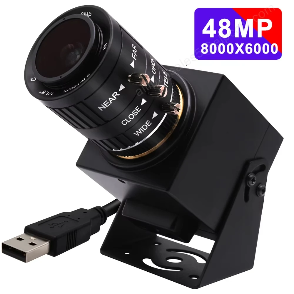 ELP 48MP USB Zoom Camera with 3.6-10mm 3X Varifocal Lens UHD 4K 8K USB Webcam Industrial Camera for Window Linux Android Mac