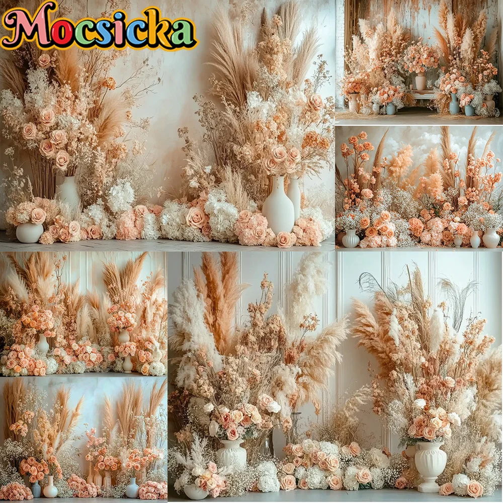 

Mocsicka Photography Background Bohemian Flowers Vase Cement Wall Decoration Backdrop Adult Pregnant Woman Portrait Studio props