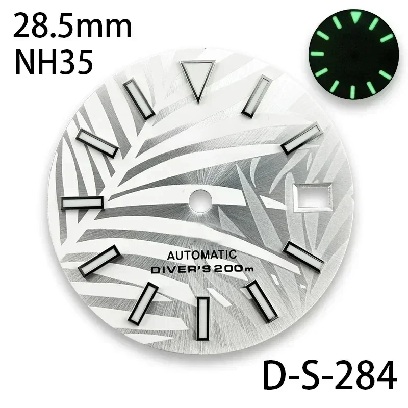 28.5mm S Bamboo Leaf 007/009 Modified Dial for NH35/36/4R/7S movement Green Luminous Watches Accessories Customization DIY