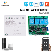 Smart Home Tuya Wifi Switch 4CH DC/AC 7-32V 85-250V 220V 24V RF Receiver 10A wifi Relay Module For Alexa DIY Google Home