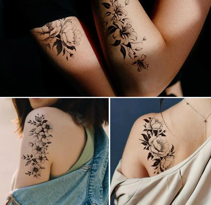 Tatuagem Temporária De Flores Falsas, Transferência De Água De Amor, Tatuagens Falsas, Mão, Braço, Peito, Arte Corporal, Adesivos, Maquiagem, Mulheres, Homens