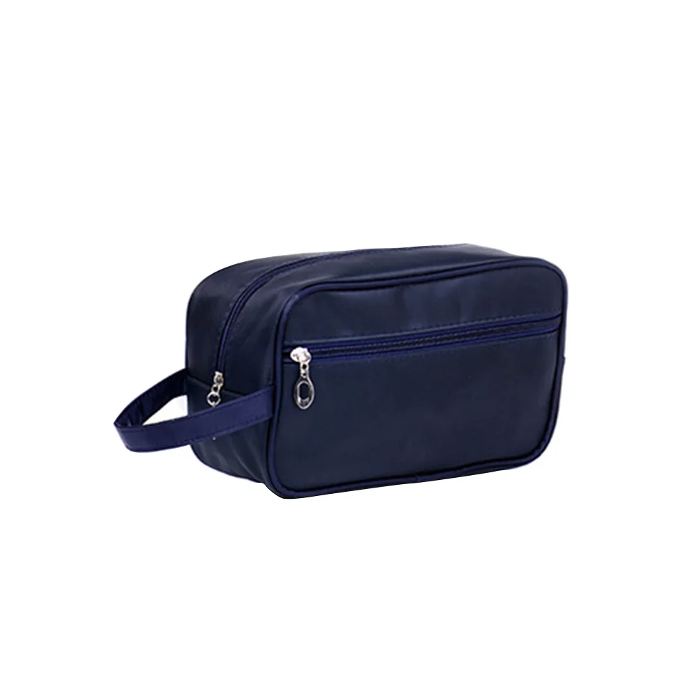 حقيبة أدوات الزينة للسفر ذات سعة كبيرة ومنظم مكياج قابل للغسل للرجال والنساء باللون الأزرق الداكن للرحلات الخارجية