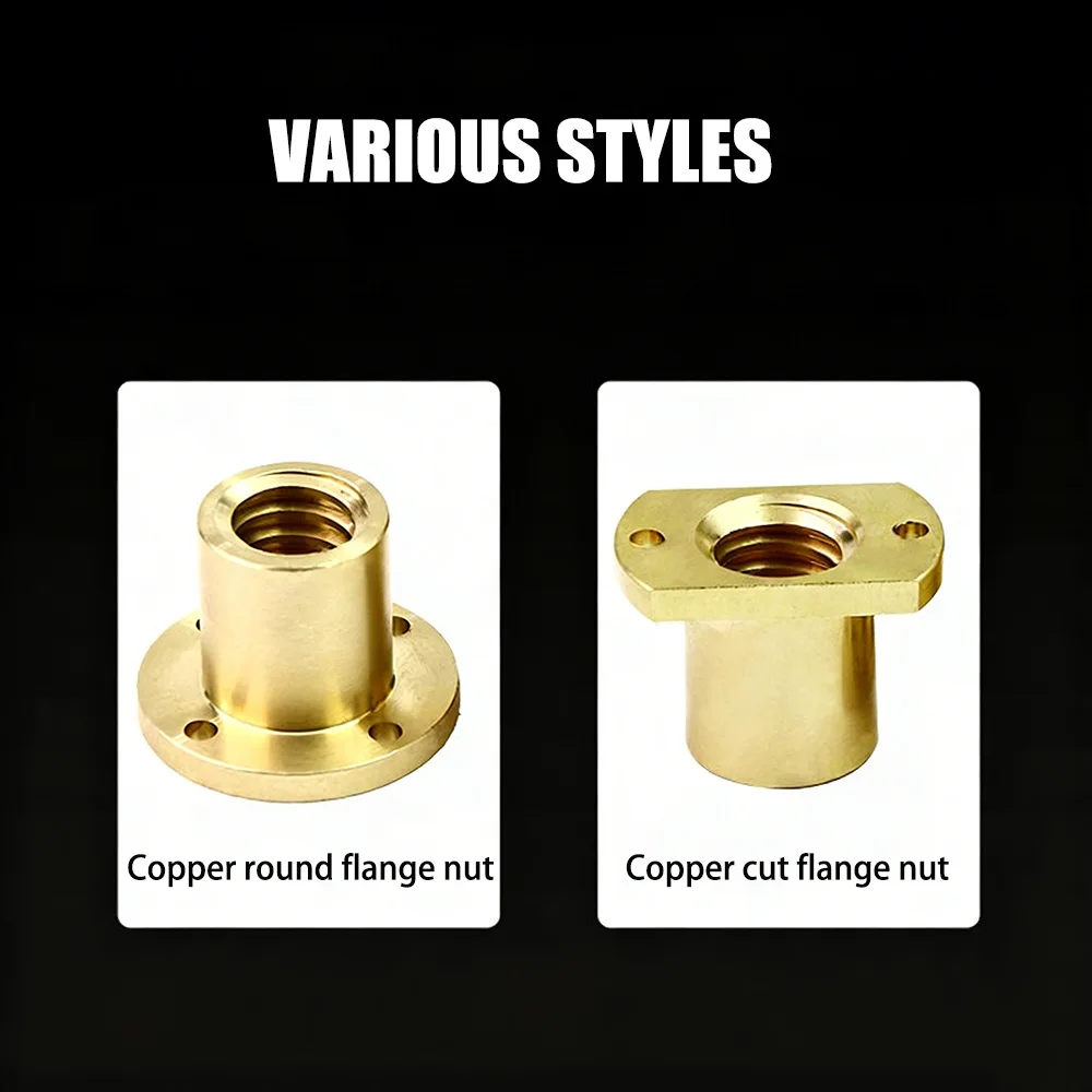 T8 T10 T12 T14 T16 T20 T25 T28 T30 T32 T36 T40 Pitch 1-14mm Brass Left/Right Hand Thread Round Flange Trapezoidal Lead Screw Nut