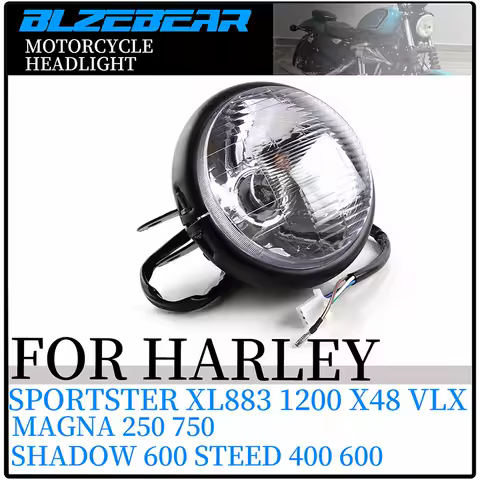 Motorcycle Headlight Black Retro Front Headlamps For Harley Sportster XL883 1200 X48 VLX For HONDA Magna 250 Shadow Steed 400