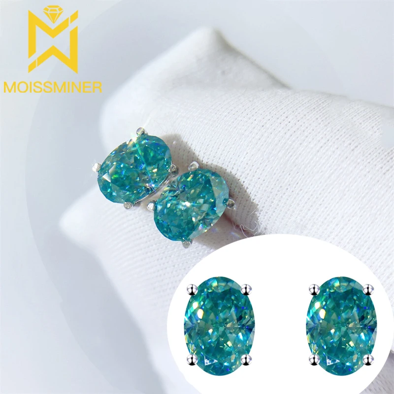 Green Moissanite Ellipse Earrings S925 Silver Iced Out For Men Women Hip Hop Jewelry Pass Diamonds Tester With GRA Free Shipping