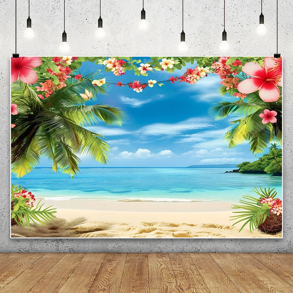 

Summer Hawaiian Beach Photography Backdrop Tropical Hawaii Luau Aloha Palm Tree Baby Birthday Holiday Party Seaside Background
