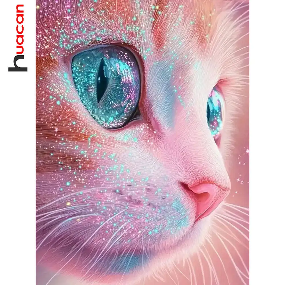 Huacan Cat Animal Full Square Round Drill Diamond Painting 5D DIY Kit Diamond Embroidery Set Home Decoration Wall Decor