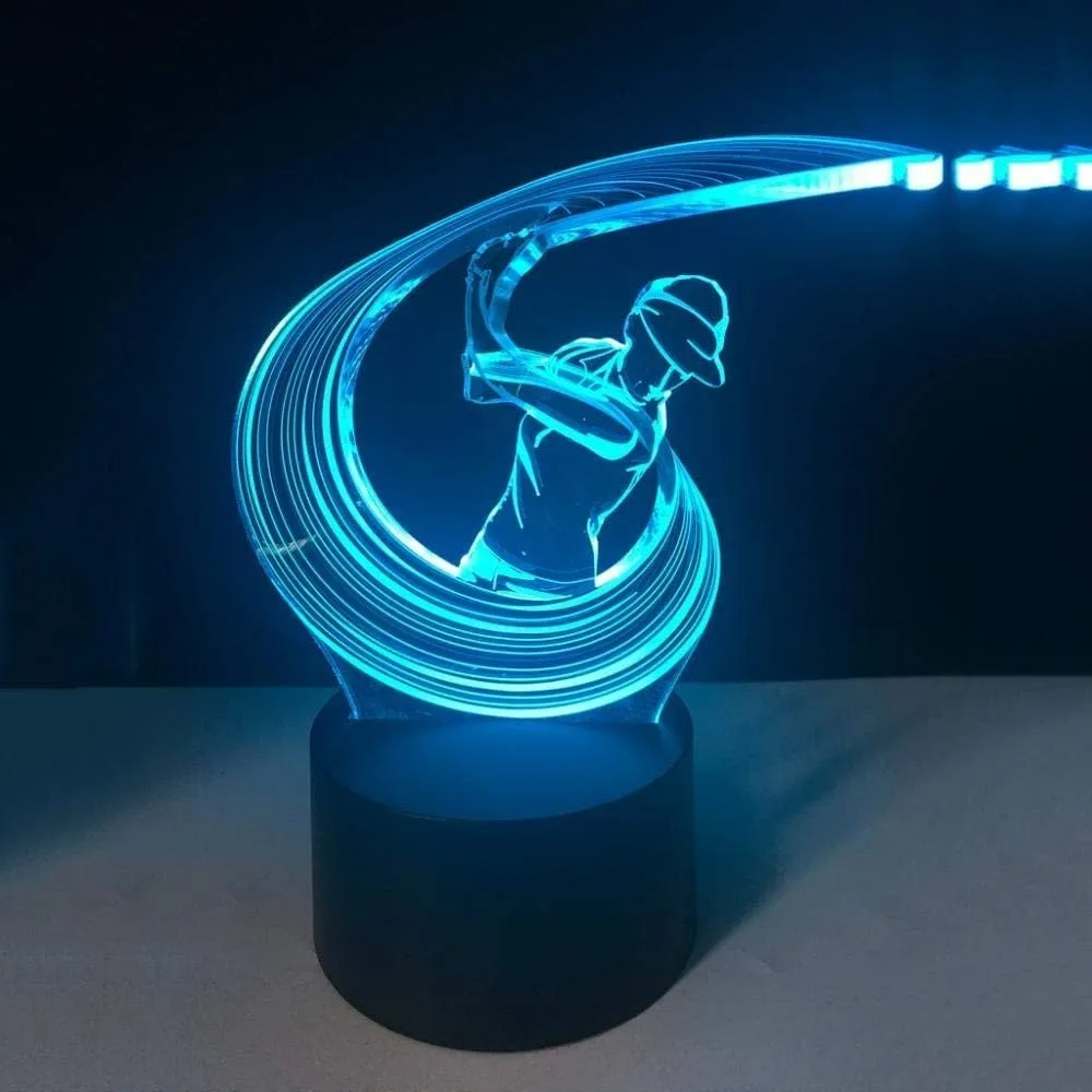 3D Golf Player Night Light Lamp Illusion LED 7 Color Changing Bedroom Table Desk Decoration Lamps Kids Birthday Christmas Gift