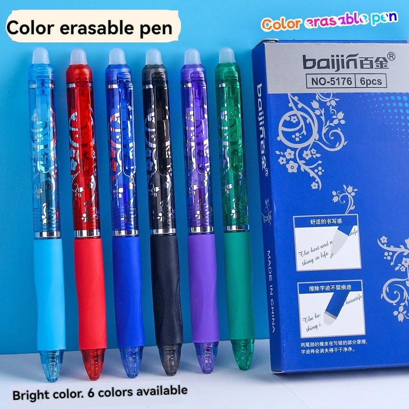 

6Pcs/Set Colored Erasable Gel Pen Fine 0.5mm Point Tip Retractable Magic Pen Large Capacity Suitable for School Supplies
