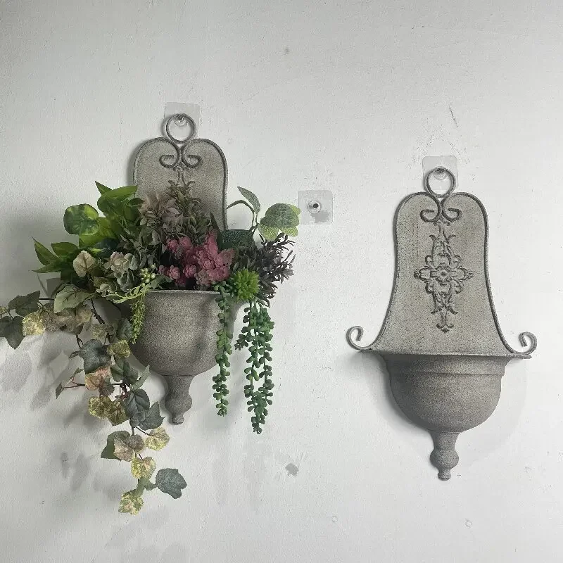 Wall Mounted Iron Flower Pot Decoration Outdoor Flower Rack Courtyard Ornaments Garden Balcony Layout Wall Hanging Old Style