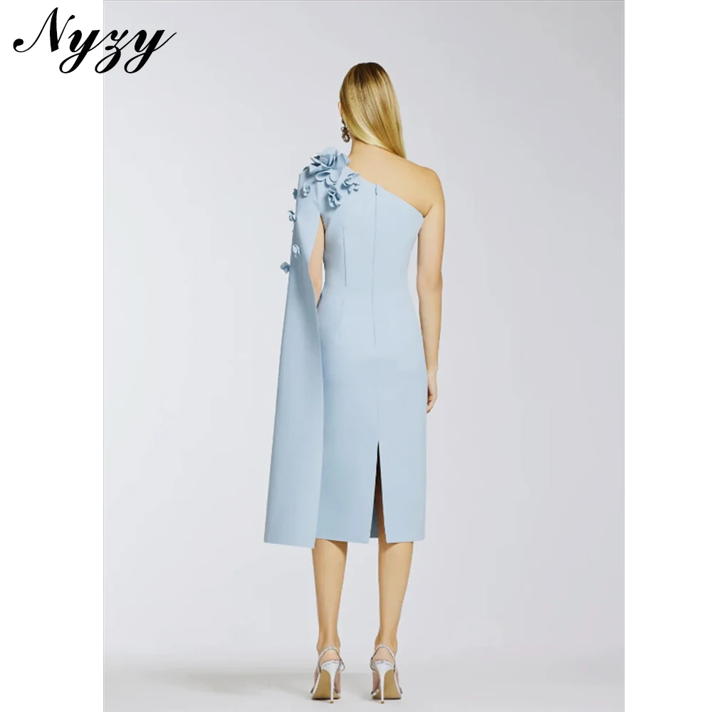 NYZY M434 Elegant 3D Flowers Floral Short Evening Dresses 2025 Grey Blue One Sleeve Celebrity Cocktail Party Gowns Customized