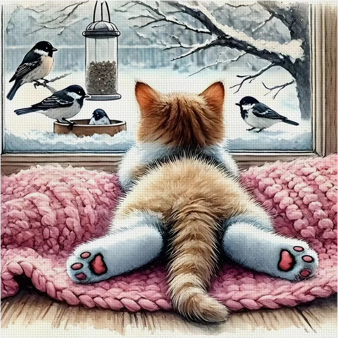 Window Watcher Kreuzstich-Set zum Selbermachen, 11CT-Stickerei, Heimwanddekoration, Geschenk, handgefertigtes Material, rahmenlos, halbfertig, 36 x 36 cm