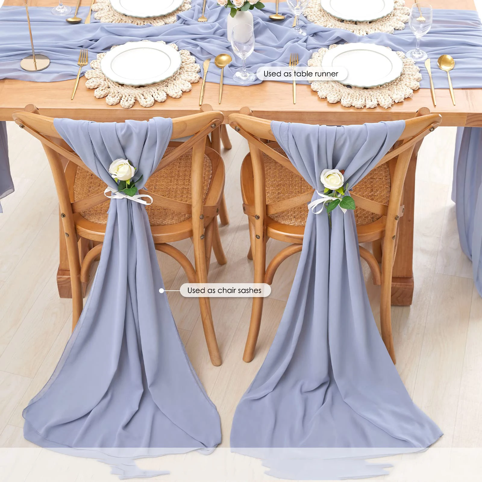 Set of 2 Chiffon Chair Sashes Wedding Chair Decoration 30x300cm Knot Bands For Wedding Party Banquet Event Baby Shower Decors