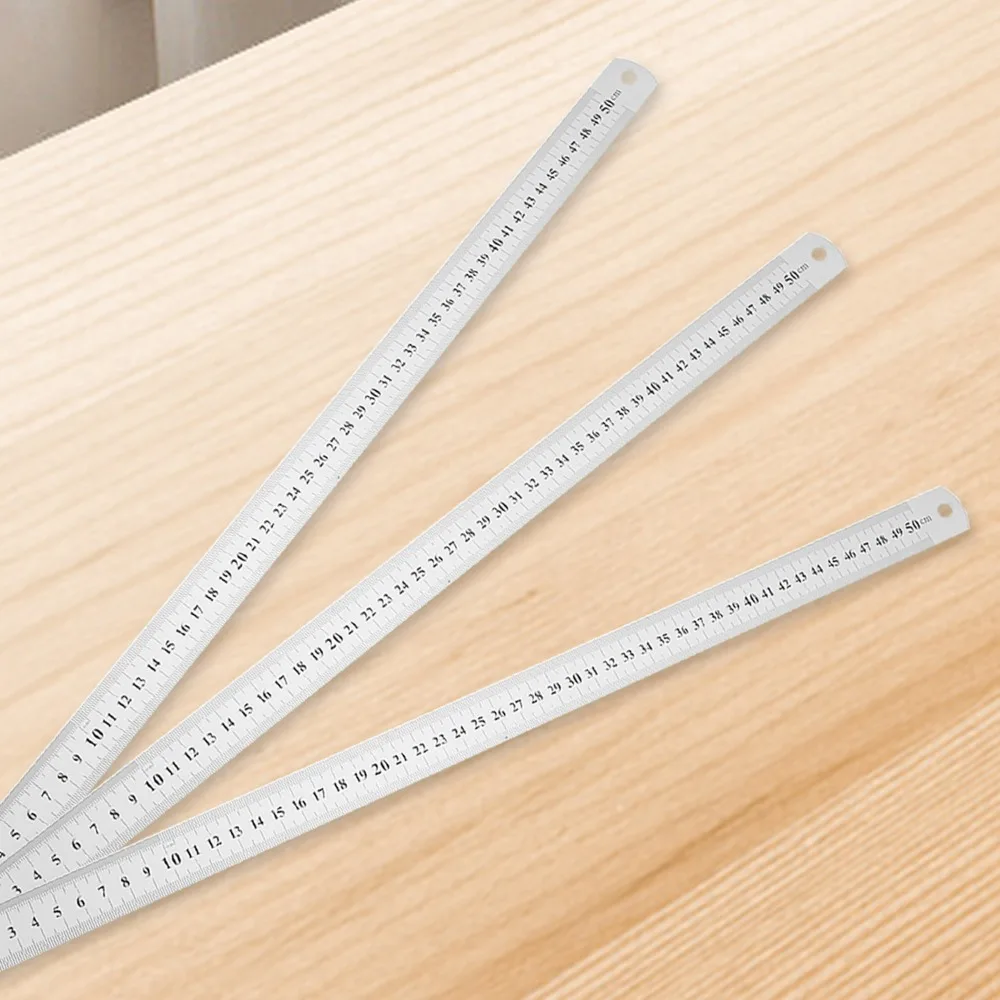 Gerades Lineal aus Edelstahl und Metall, 50 cm, Handwerkzeuge, präzises doppelseitiges Messwerkzeug, DIY-Zeichnung, Zentimeter-Zoll-Skala
