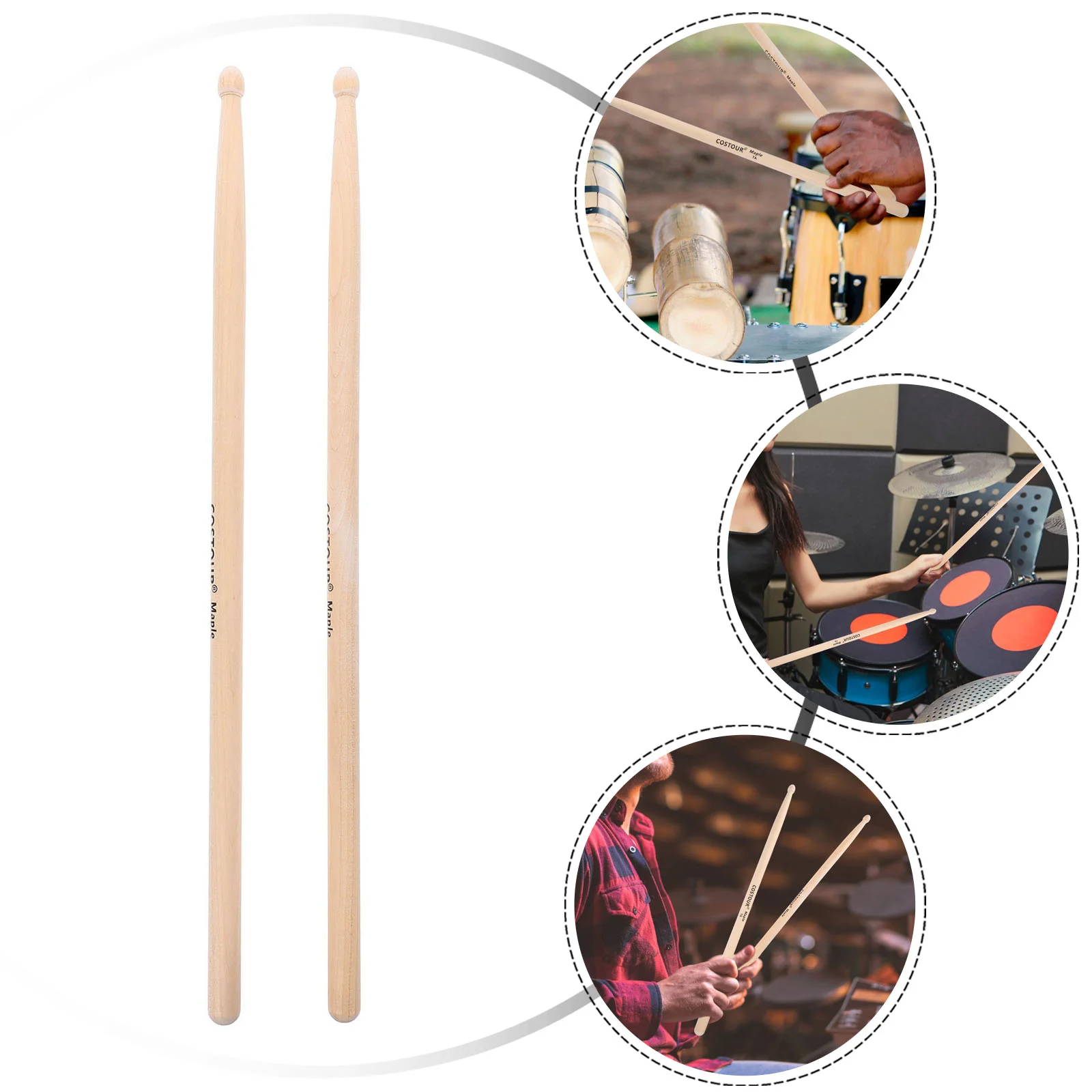 2 Pcs Bamboo Drum Set Percussion Tool Sticks Musical Instruments Useful Drumsticks Simple Wooden 7A