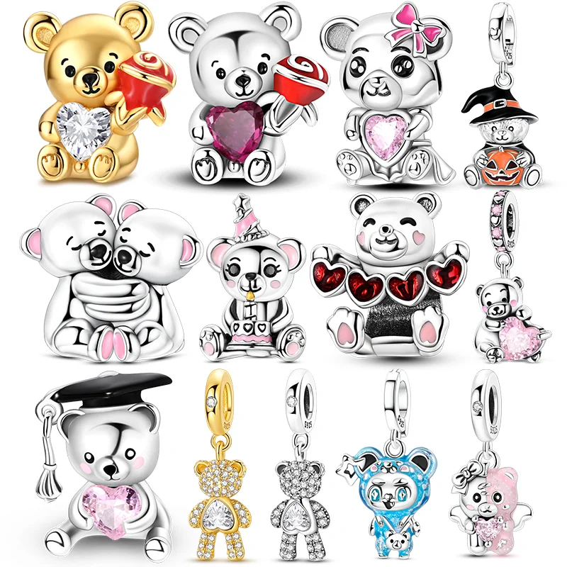 Original 925 Sterling Silver Charms Beads Bachelor Trick Cute Bear Series Dangle Fit Original Bracelet Women Jewelry DIY Gift