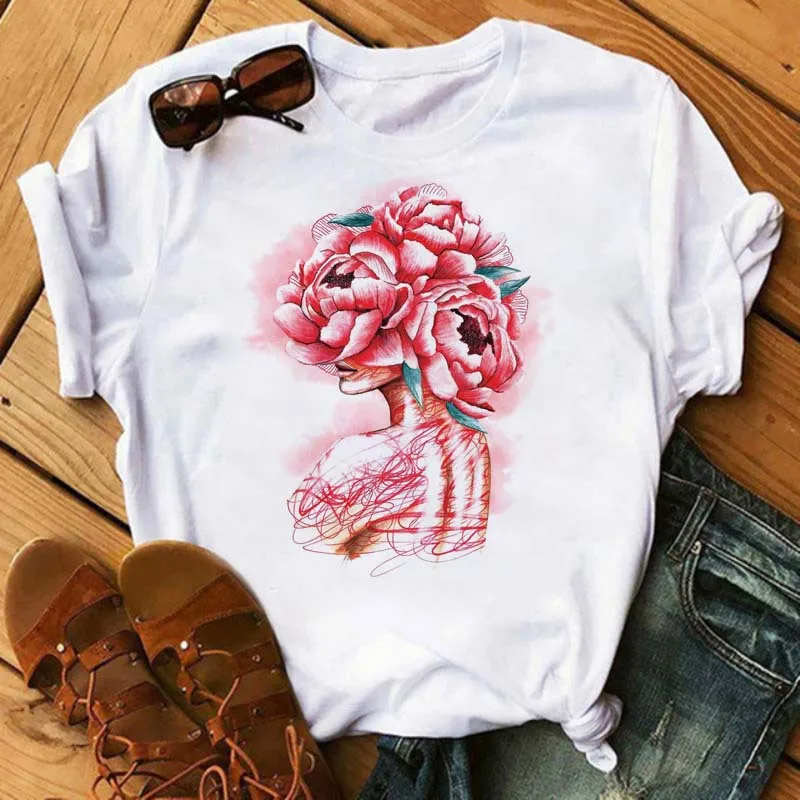 

Flower Head Beauty Print Women T Shirt Short Sleeve O Neck Loose Women Tshirt Ladies Tee Shirt Tops Camisetas Mujer