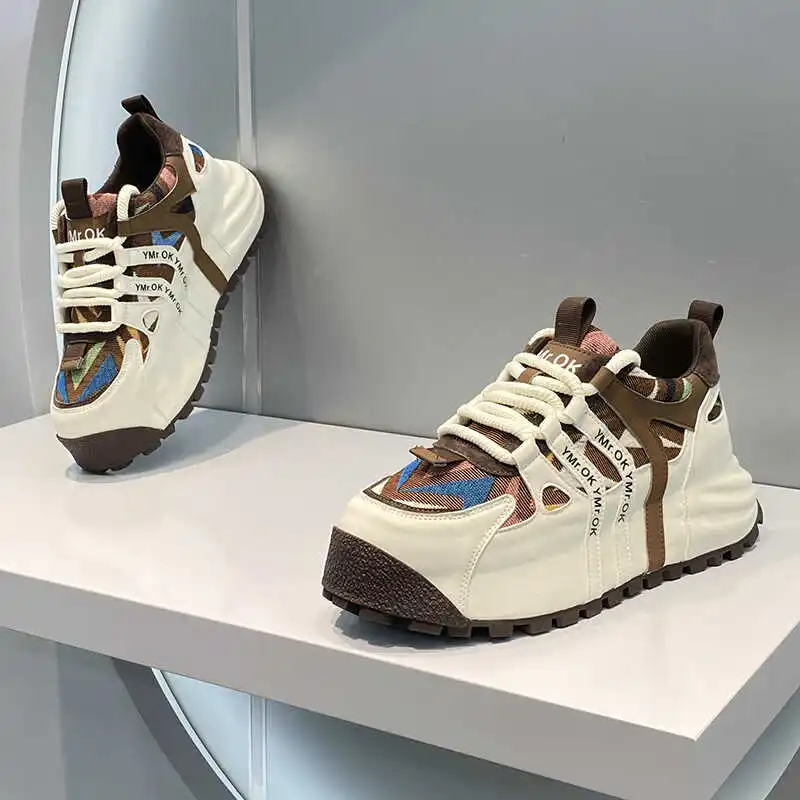 Men's Spliced Casual Sports Shoes Fashionable Dad Outdoor Comfortable Breathable Leather-Like Footwear for Men