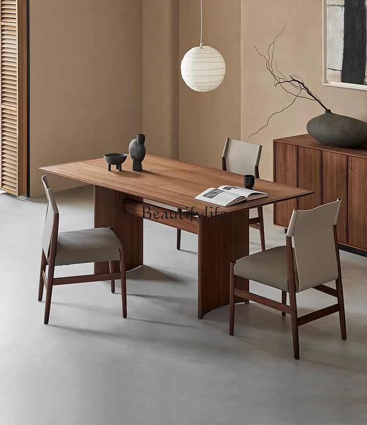 

North American black walnut solid wood long dining table wabi sabi style Italian minimalist dining table