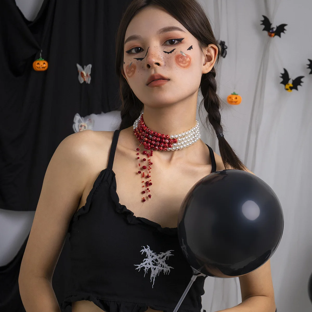 Collana Gotica Multistrato Con Perle A Goccia Di Sangue – Girocollo Regolabile In Stile Punk – Per Halloween E Festa In Costume - 2