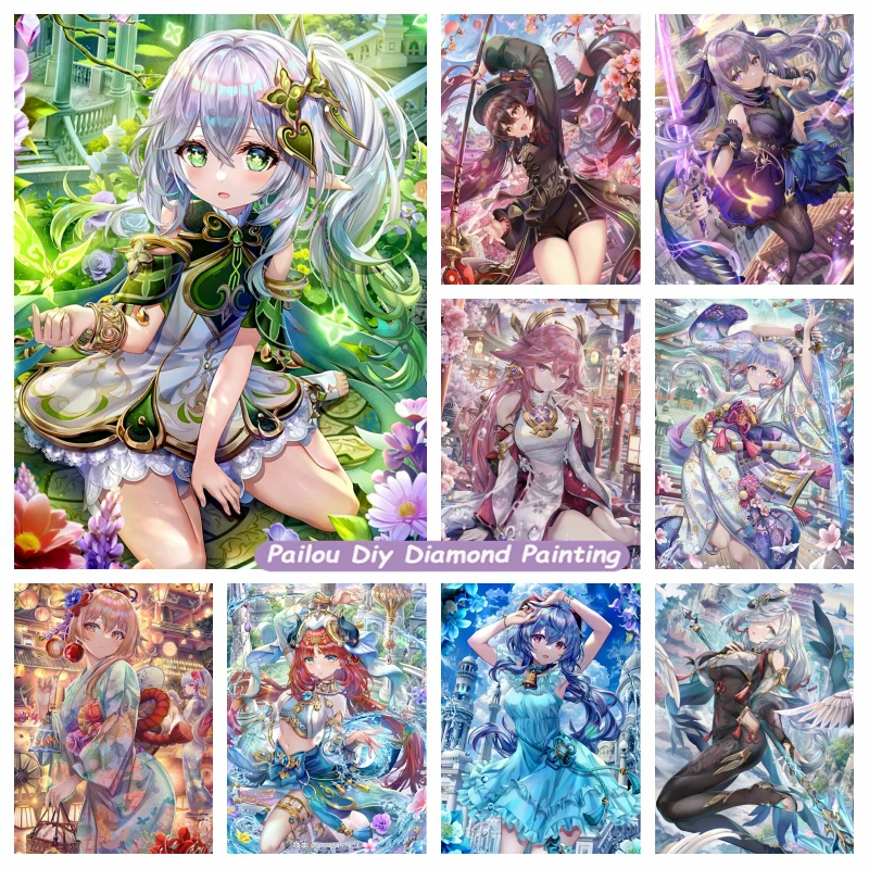 Diy Genshin Impact 5d Full Diamond Painting Nahida Nilou Ayaka Lumine Anime Girl Crystal Photo Cross Stitch Mosaic Home Decor