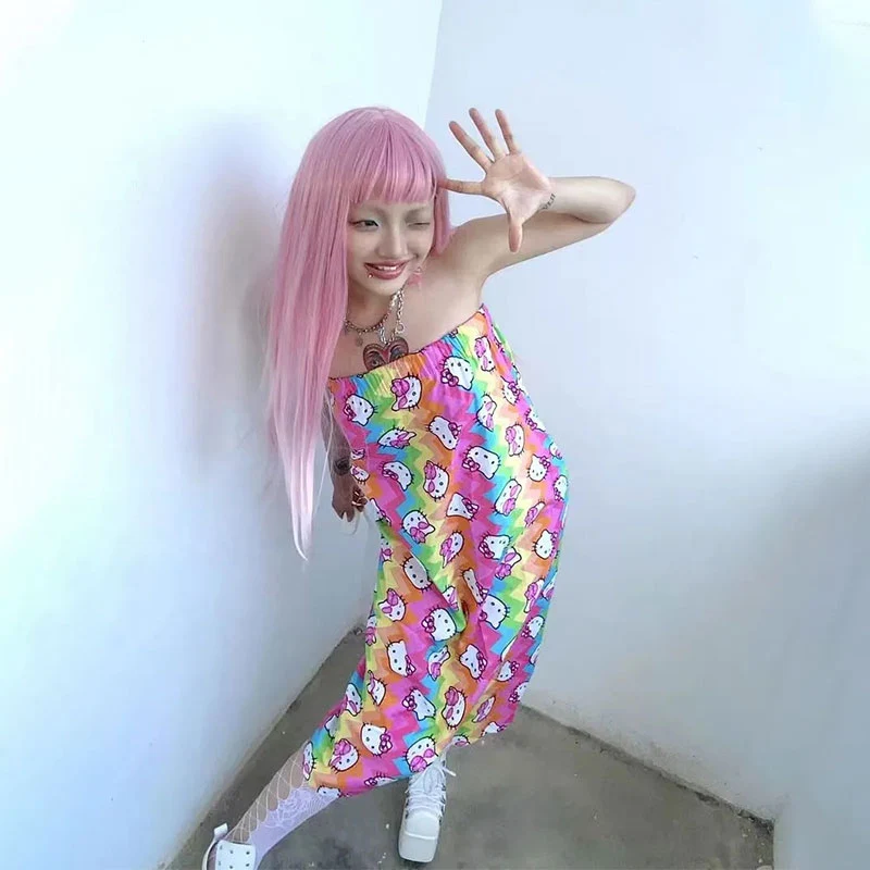 Pajama Pants Anime Kt Cat Rainbow Dopamine Trousers Skirt Cartoon Cute Loose Casual Trousers Cartoon Girl Gift Hello Kitty Loose view 5