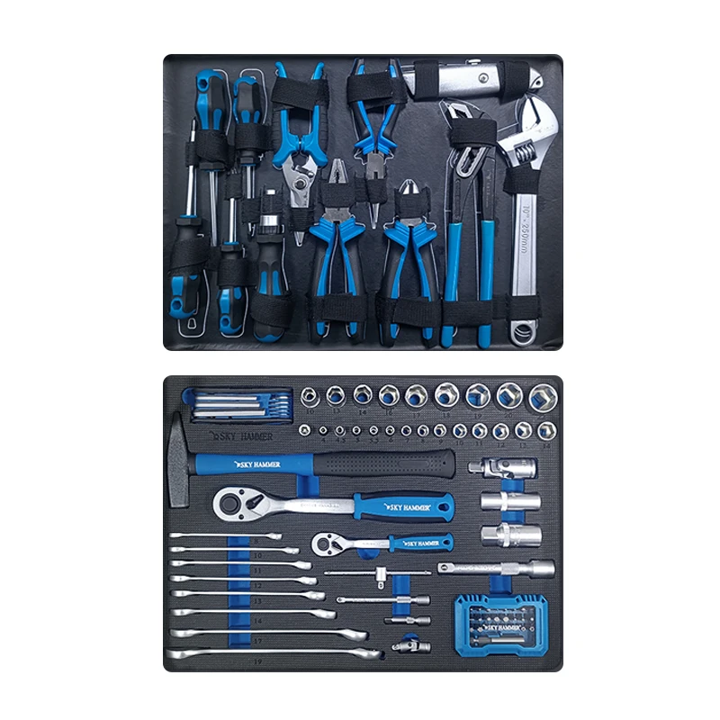 

95PCS Customizable Multifunctional Bi-Color Aluminum Tool Case With Socket Wrench Set Combination Wrench Plier and Screwdriver