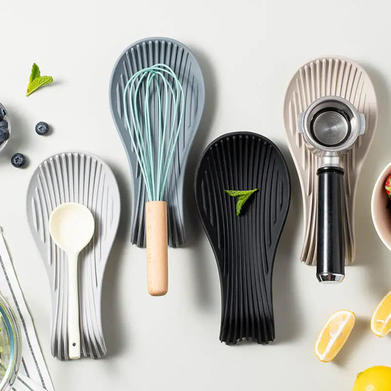 Bandeja de utensílios de cozinha de silicone, espátula de cozinha, colher de sopa, suporte de colher de silicone, almofada de colher de silicone isolada grossa doméstica