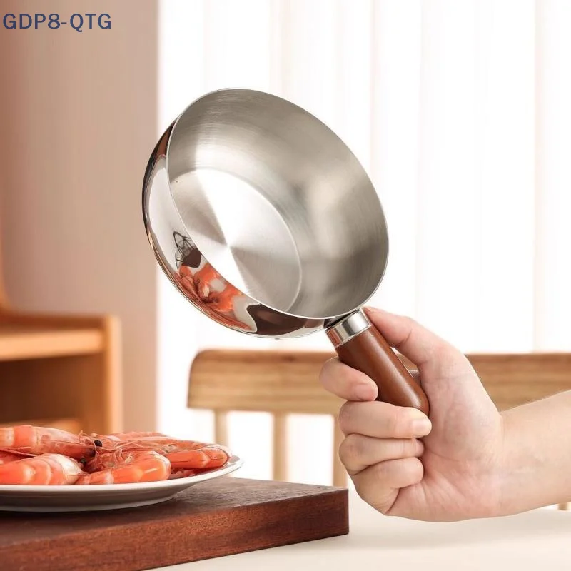 

New Single-person Pot Stainless Steel Bowl Walnut Wood Handle Fruit Salad Yogurt Bowl Breakfast Cooking Tool Kitchen Restaurant