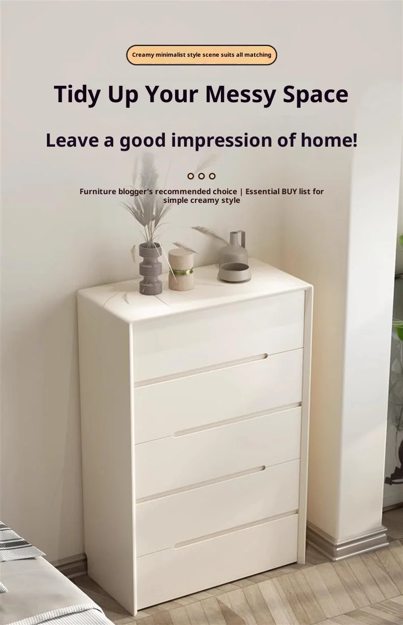 #French Cream Style Wooden Multifunctional Cabinet Bedroom Five-Duct Storage Simple Modern Living Room Wall Locker Bedend Locker