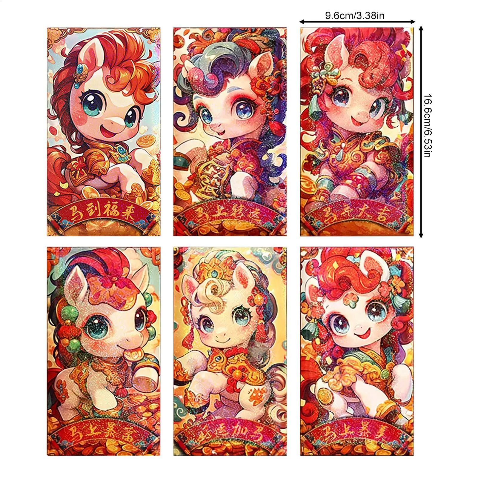 المغلف الأحمر الصيني 6 قطع الحصان النقدية حزمة 2026 ورقة السنة القمرية الجديدة المغلفات الحمراء للبنين بنات الكبار الأصدقاء عيد ميلاد