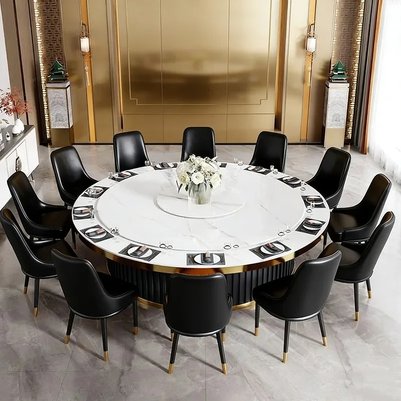 

b22 Italian minimalist rock slab large round household dining and chair combination small apartment dining table