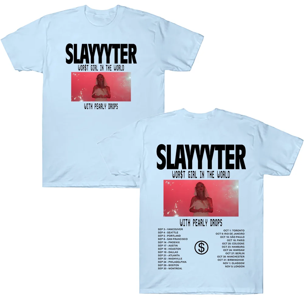 WOR$T GIRL IN THE WORLD TOUR T-Shirts Slayyyter Fashion 2026 Kurzarm-T-Shirts Trendige Y2K Damen Herren Hochwertige Baumwoll-T-Shirts – Detail 6