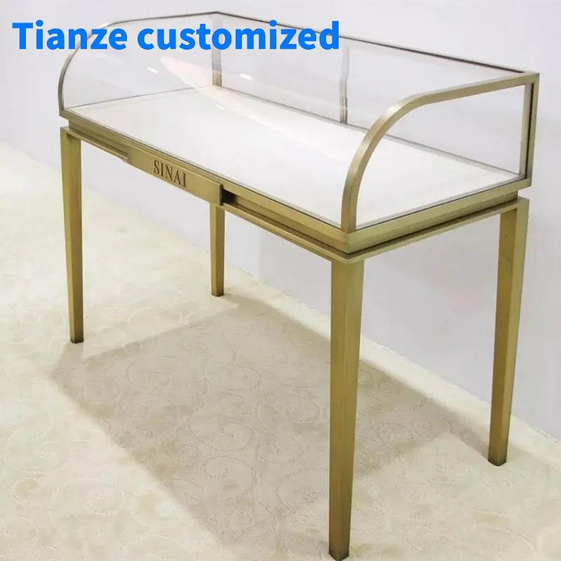 

（customized）Customized Curved Stainless Steel Glass Display Retail Jewelry Store Furniture Jewelry Display Showcase Jewelry Cabi