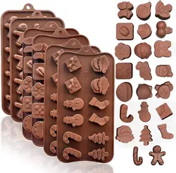 Christmas Shape Silicone Chocolate Mould Non-stick Fondant Cookie Baking Trays Xmas Trees Candy Gingerbread Man Gift Mold Tools