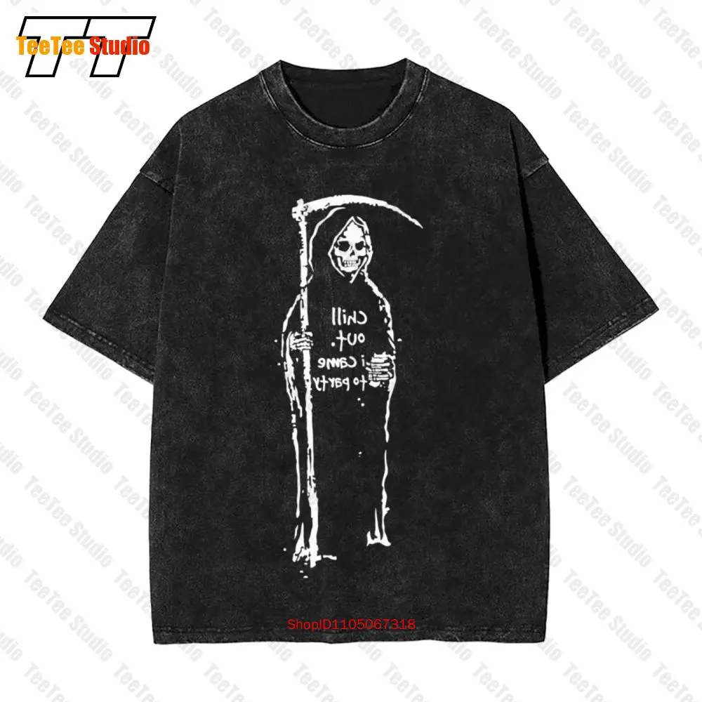 

Винтажная футболка большого размера Grim Reaper Chill Out I Came To Party N14M
