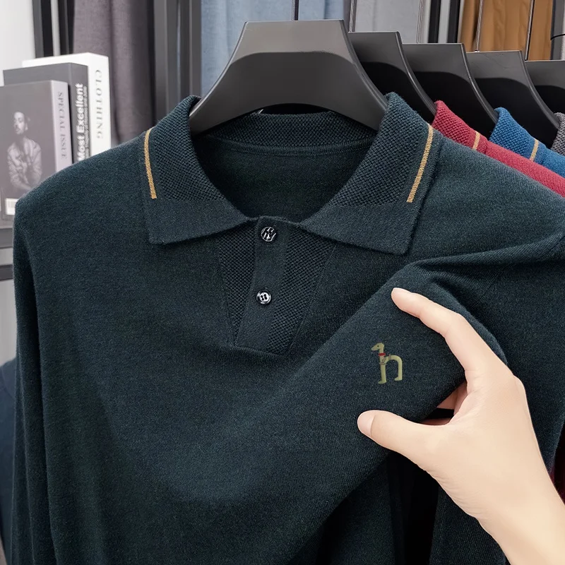 

Hot Sales Quality Luxury Men's Lapel Pullover Wool Knitwear Autumn Winter New Arrival Exquisite Print Business Casual Men'swear