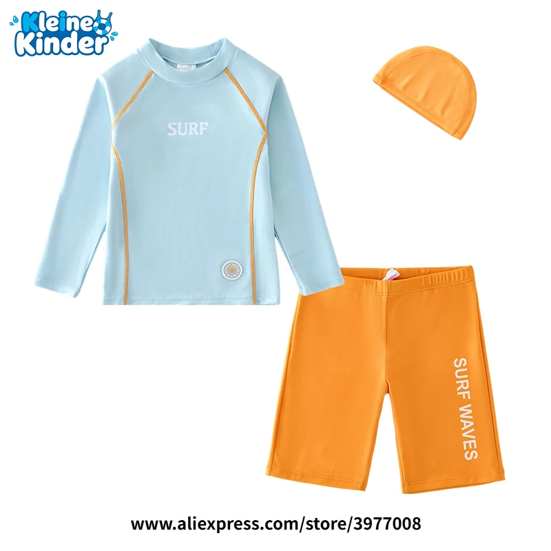 Toddler Boys Girls Rash Guard Swimsuit UPF 50+ Sun Protection Long Sleeve Swim Shirt Trunks Leggings Cap Set Kids Bathing Suit