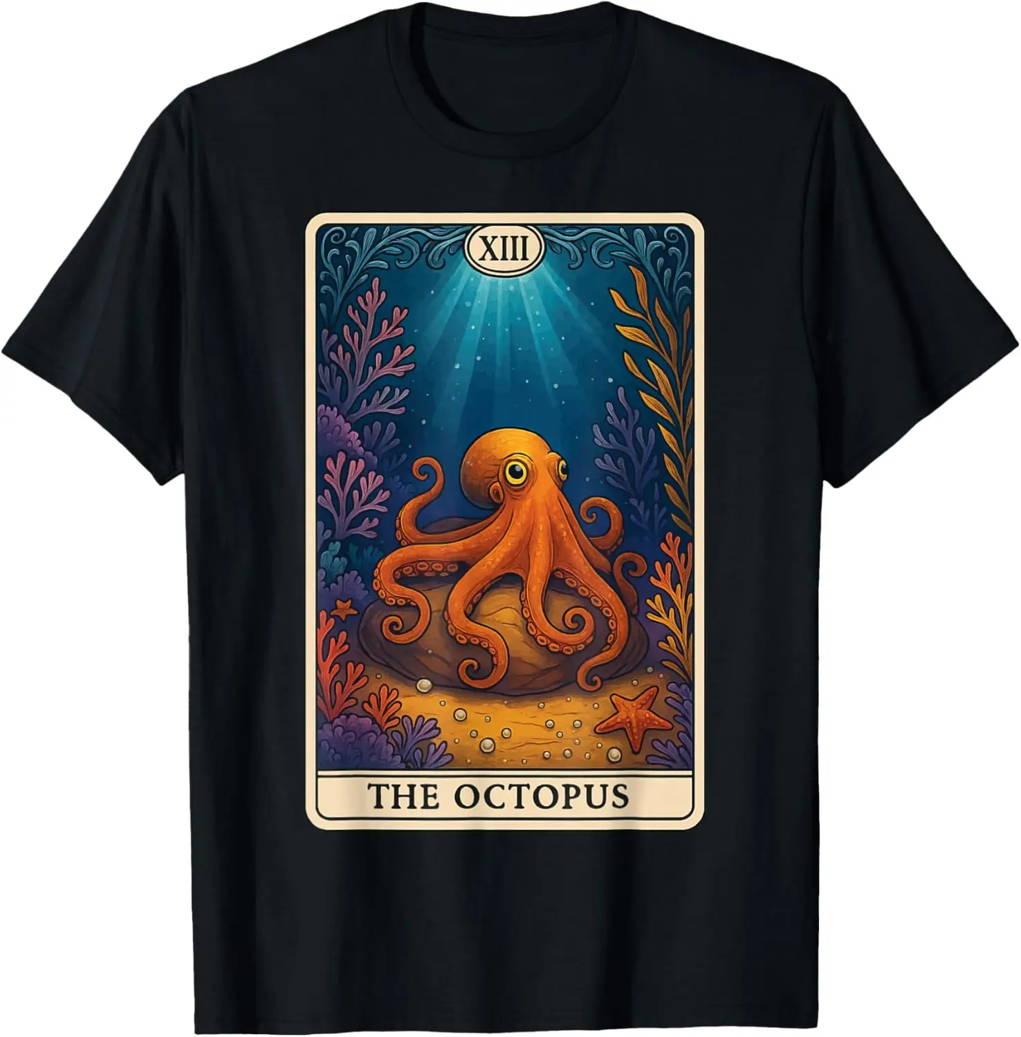 The Octopus Tarot Card T-Shirt 100% Cotton Trendy Y2K Short-Sleeve Tee-Soft, Quick-Drying, Moisture-Wicking; Ideal Sports Casual