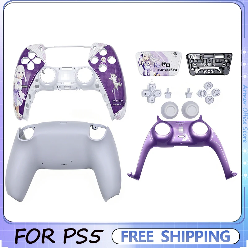 Anime Emilia Theme Gaming Controller Case for PS5 Custom Cover Modified Game Controller Skins for Gaming Accessories Gifts