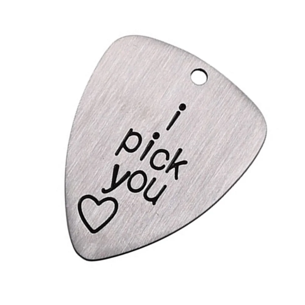 

Titanium Steel Guitar Pick Hand Carved Polished I Pick You Letter Carved High Performance Flexibility Musical Instrument