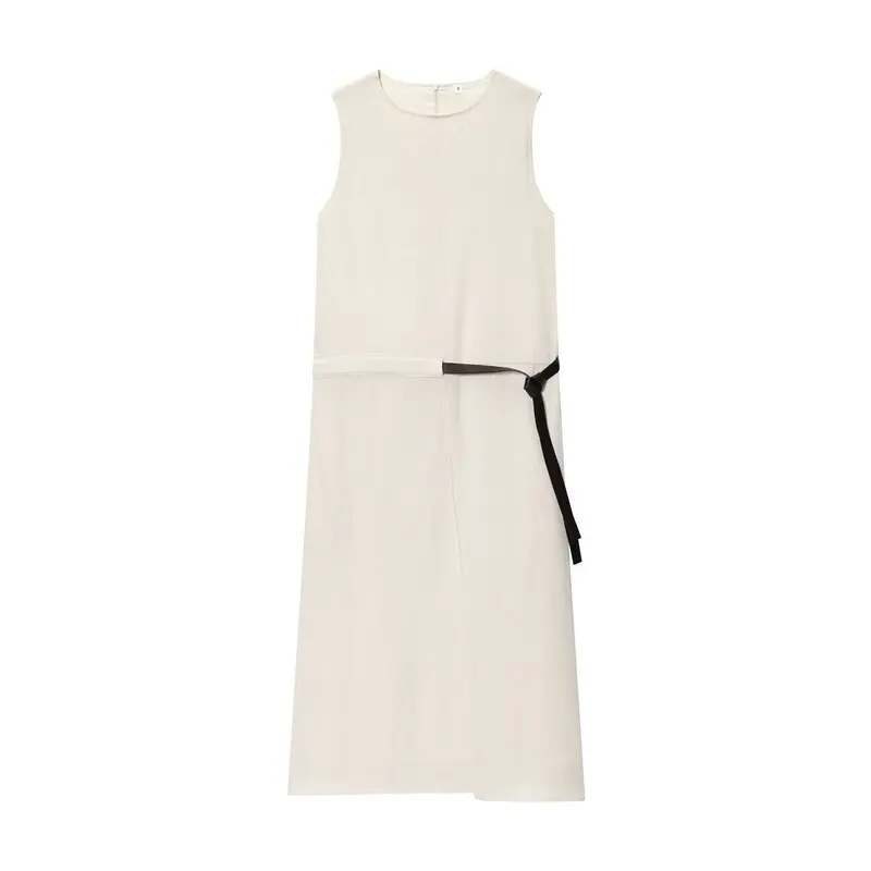 Été nouveau blanc Svel Dr avec ceinture conception vêtements pour femmes l taille H Version coton mélange décontracté rond Ne
