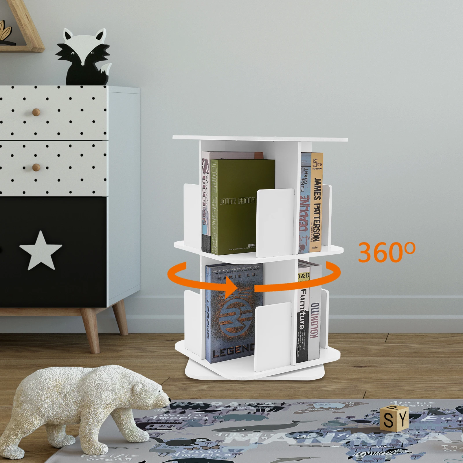 360 °   ชั้นวางหนังสือแบบหมุนได้, ตู้หนังสือแบบยืน 2 ชั้น, ตู้หนังสือเข้ามุมเล็ก