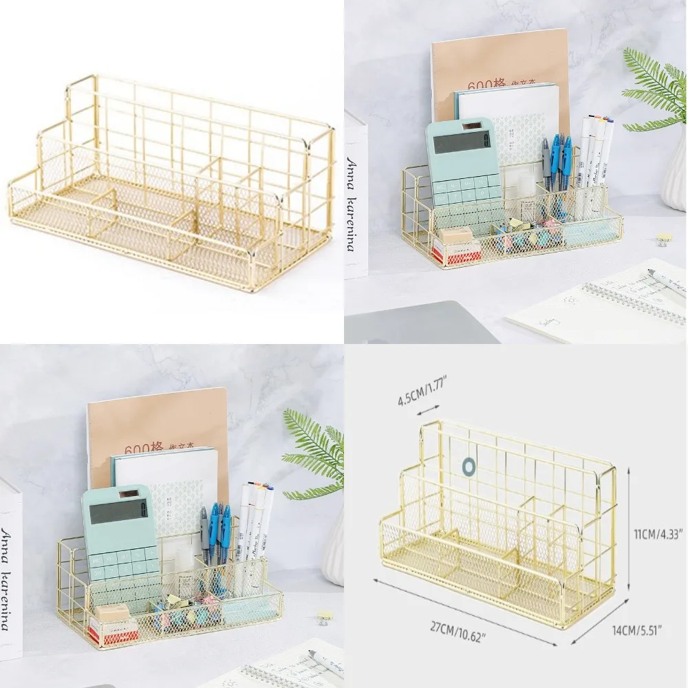 منظم ملفات سطح المكتب المعدني من Nordic - رف مستلزمات ومستحضرات التجميل متعدد الوظائف، تصميم أنيق ومتين للقرطاسية